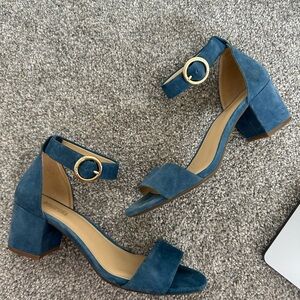 Elegant Suede Blue Block Heel Sandals